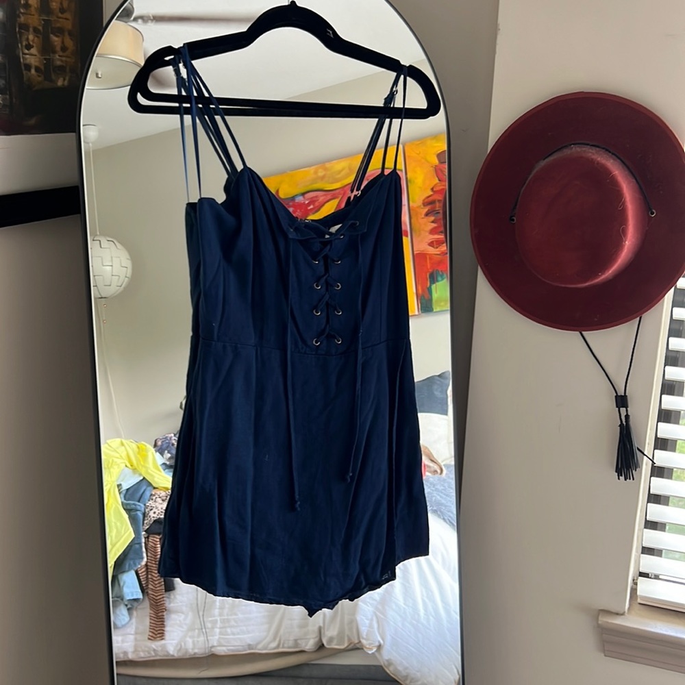 Lace up navy romper